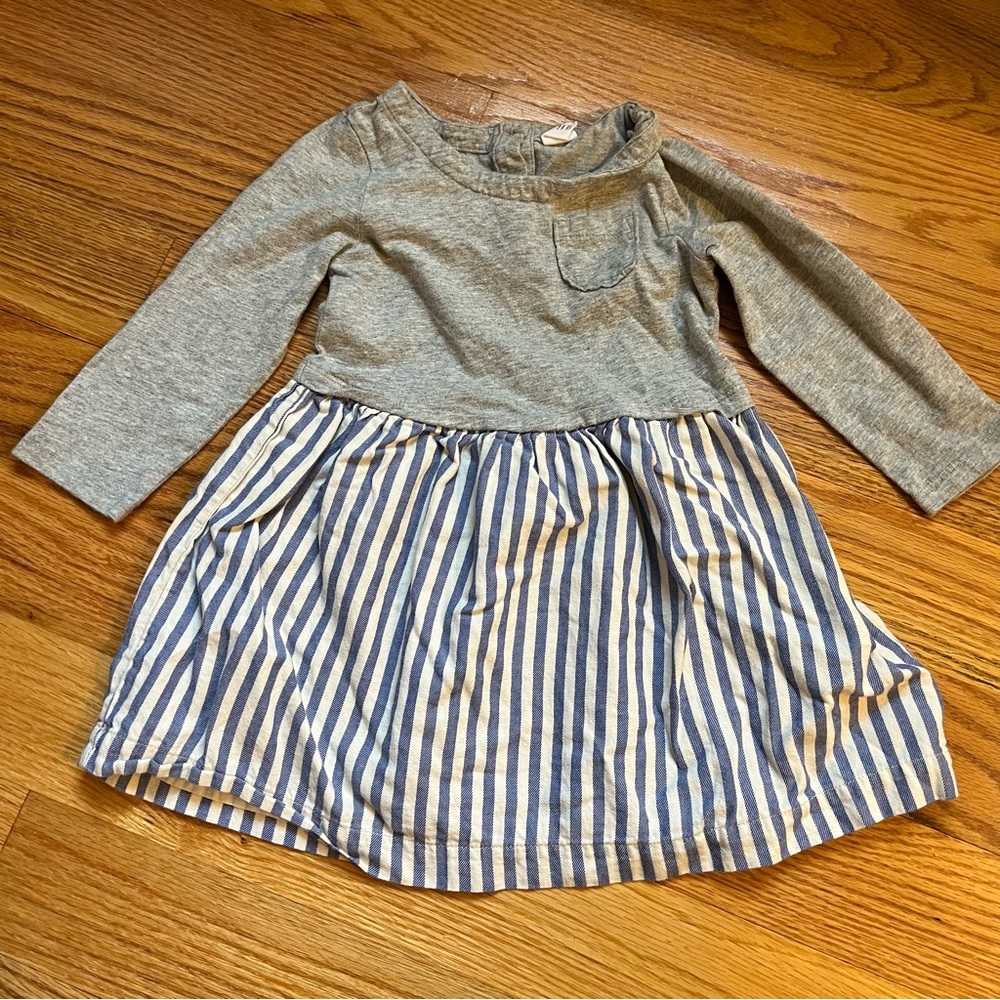 Baby Gap grey with blue and white striped dress size 3
